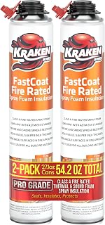 Kraken Bond Fastcoat Fire Rated Spray Foam Insulation Kit Closed Cell in a Can 40 sq ft (2x27.1 oz.) (R-Value 11.32 / 2in) - Spray Foam for Garage Door, Attic, Wall Gun & Cleaner Not Included, 2 Pack
