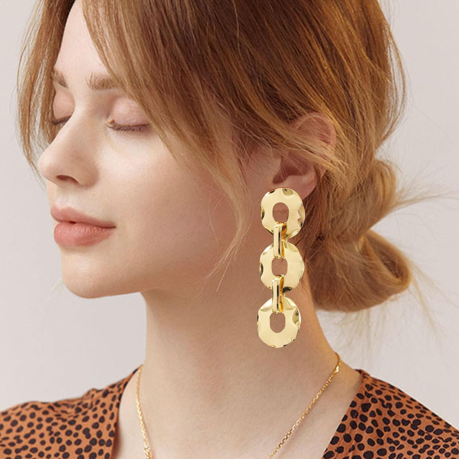 Geometric Hollow Circular Chain Link Stud Earrings for Women Minimalist Oval Chain Dangle Drop Earrings Party Jewelry - Image 3