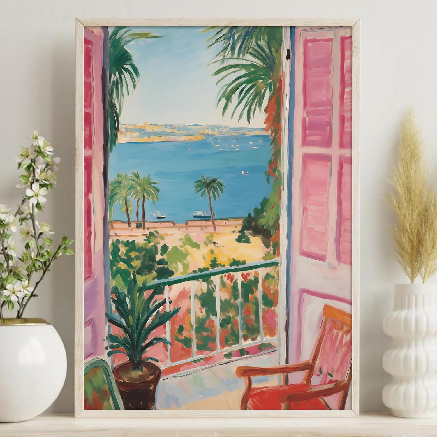 Abstract Matisse Wall Art Blue Coastal Picture Henri Matisse Open Window Poster Vintage Abstract Orange Print Open Window Beach Wall Art Blue Aesthetic Poster Retro Landscape Painting 16x24in No Frame