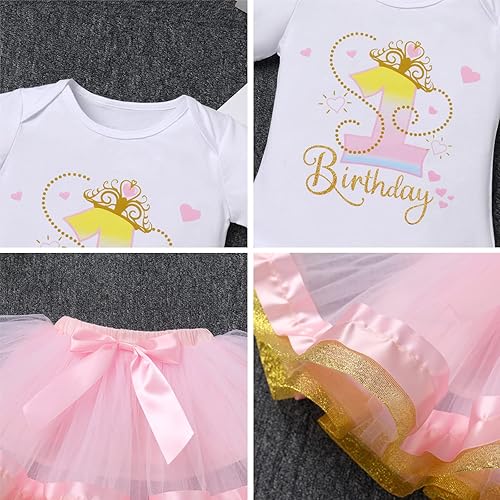 Miniatura 6 de IBTOM CASTLE Corona dorada para fiesta de 1 2 y 3 cumpleaños, conjunto de falda tutú de princesa para bebé niña, sesión de fotos