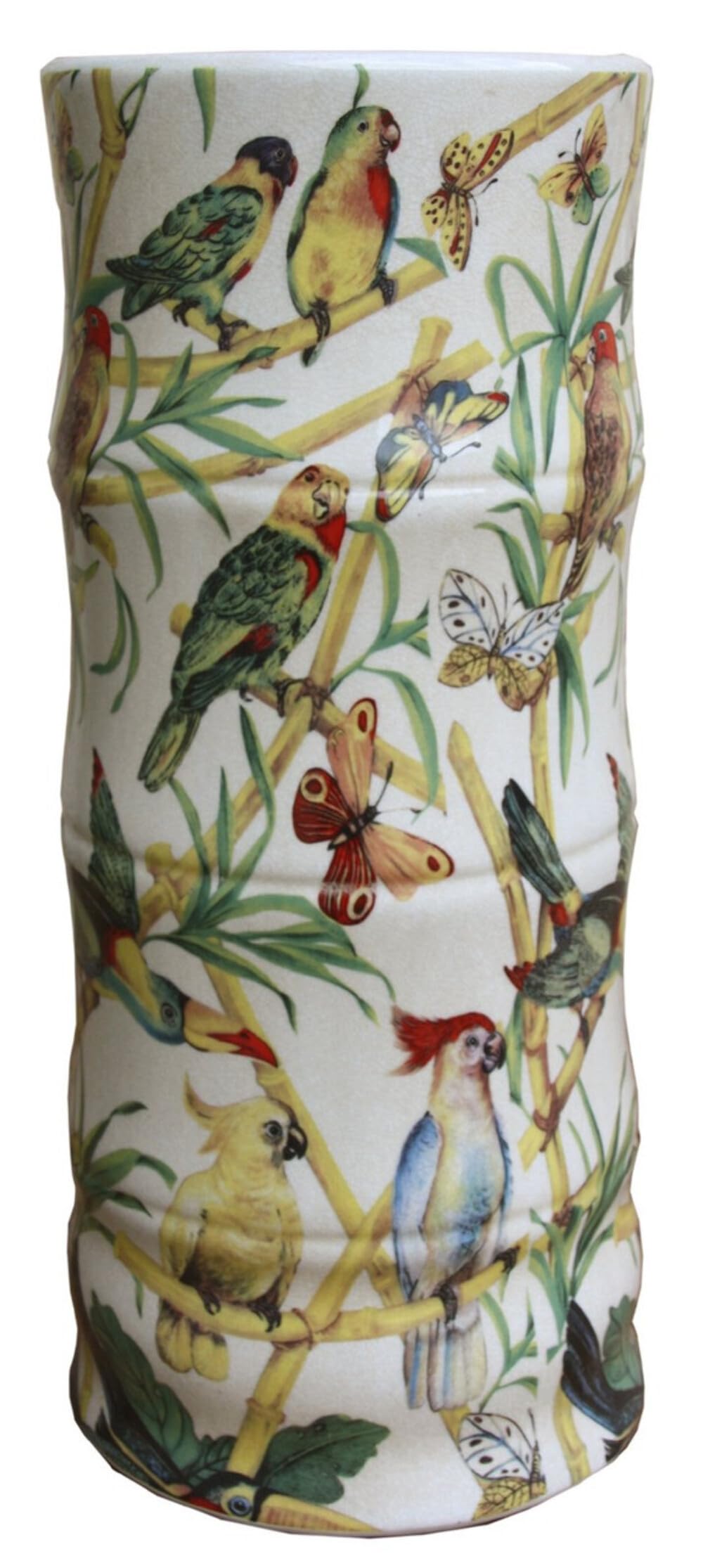 Ceramic Umbrella Stand, Bamboo and Tropical Bird Design