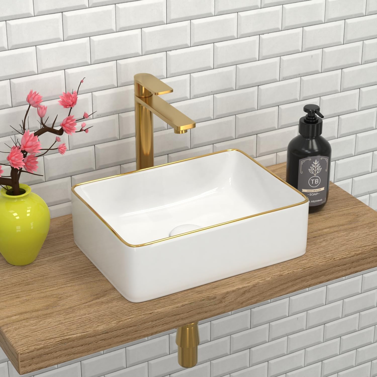 J-FAMILY 14.5'' x 10.6'' Bathroom Small Vessel Sink Above Counter White Porcelain Ceramic Sink ...