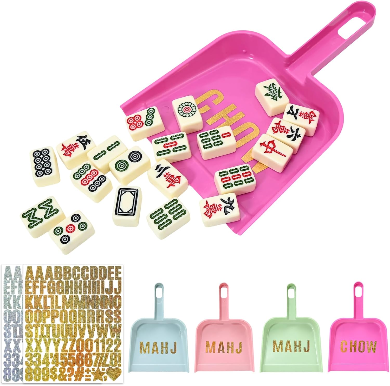 4-Piece Mahjong Tile Shuffler Set with 4 DIY Stickers | Ultra-Thin Shuffler Paddles & Cute Decorative Accessories | Fun Mahjong Gifts for Beginners, Lovers, Kids, Elders & Enthusiasts