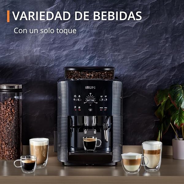 Krups Essential, Cafetera Superautomática + Kit descalcificación, Deposito de agua de 1,7 L, Panel de control fácil de usar, Molinillo cónico con 3 ajustes de molienda, Espumador de leche, EA8108OM - 5