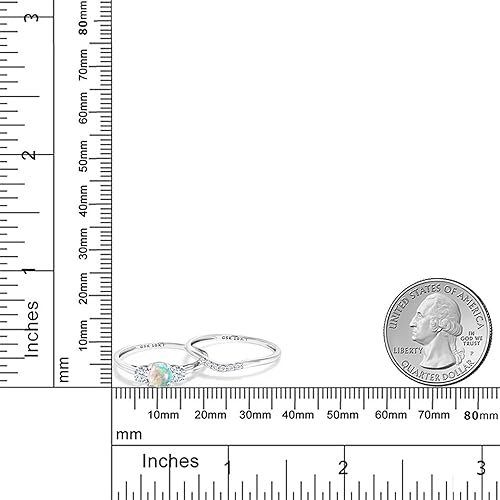 Vista 5 de Gem Stone King Juego de anillos de compromiso de boda de 3 piedras para mujer Piedra natal de oro blanco de 10 quilates, zafiro blanco creado