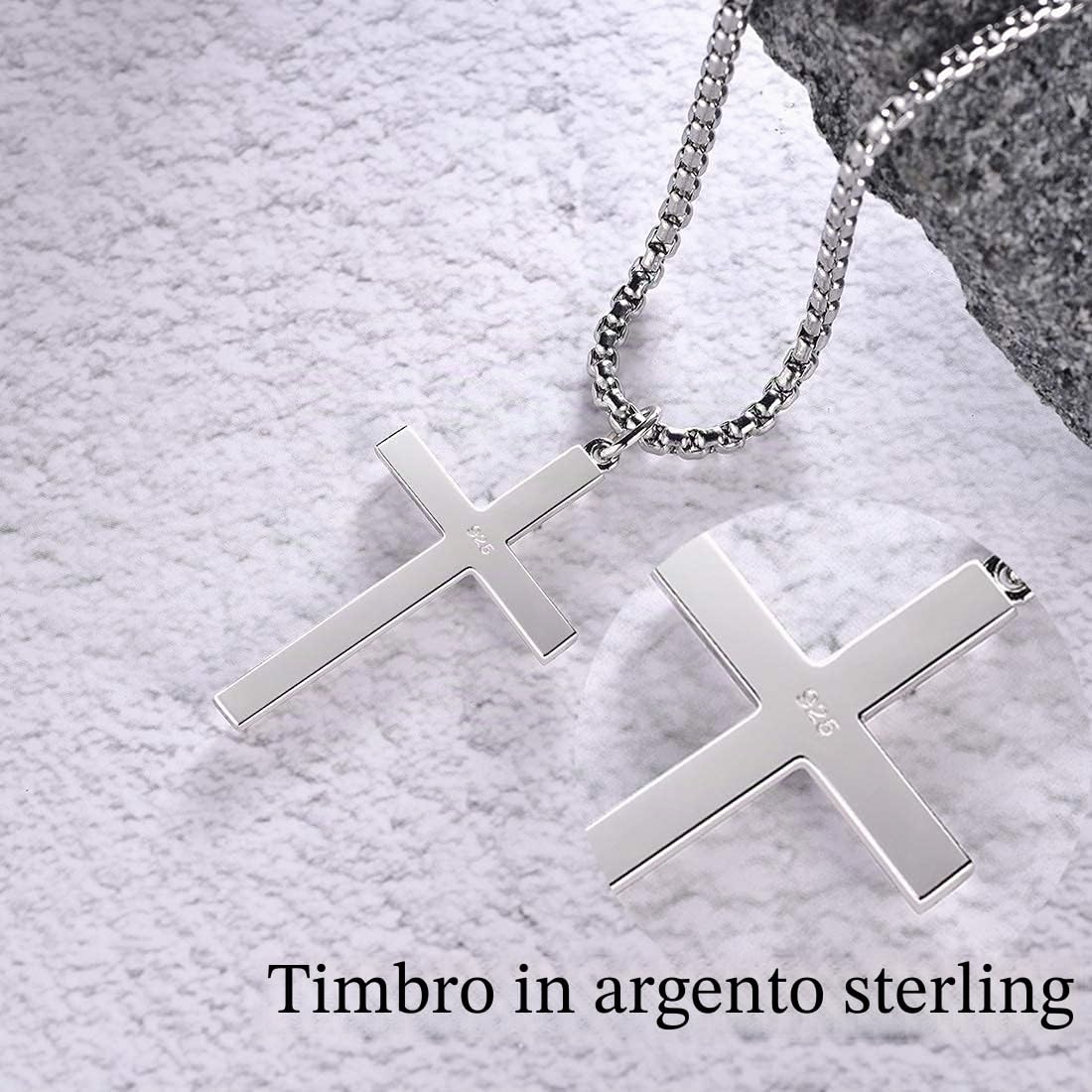 FANCIME Collana Croce Ciondolo in argento Sterling 925 con Catena in Acciaio Inossidabile 61cm per Uomo Ragazzi