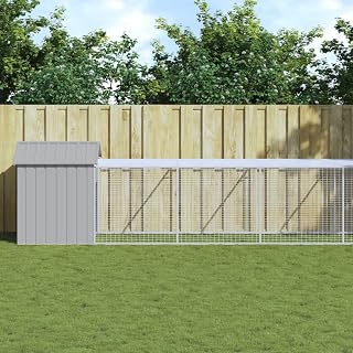 Chicken Cage with Run Light Gray Critter Habitat Rodent habitats Miniature pet habitats for Indoor and Outdoor 46.1"x239.8"x48.4" Galvanized Steel