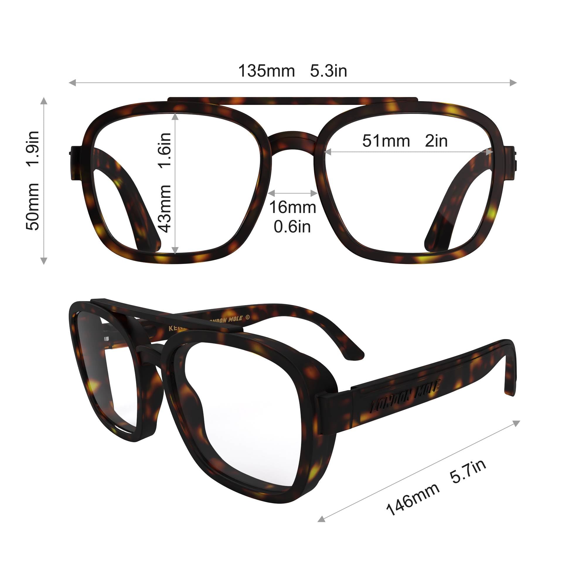 LONDON MOLE® Kennedy Lunettes de lecture | Liseurs de style pilote en forme carrée et sympa | Unisex féminin masculin | Charnières à ressort