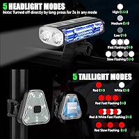 Vista 4 de Luces de bicicleta súper brillantes para montar por la noche, 5000mAh USB C recargable LED luz de bicicleta delantera y trasera, 2000 lúmenes faro