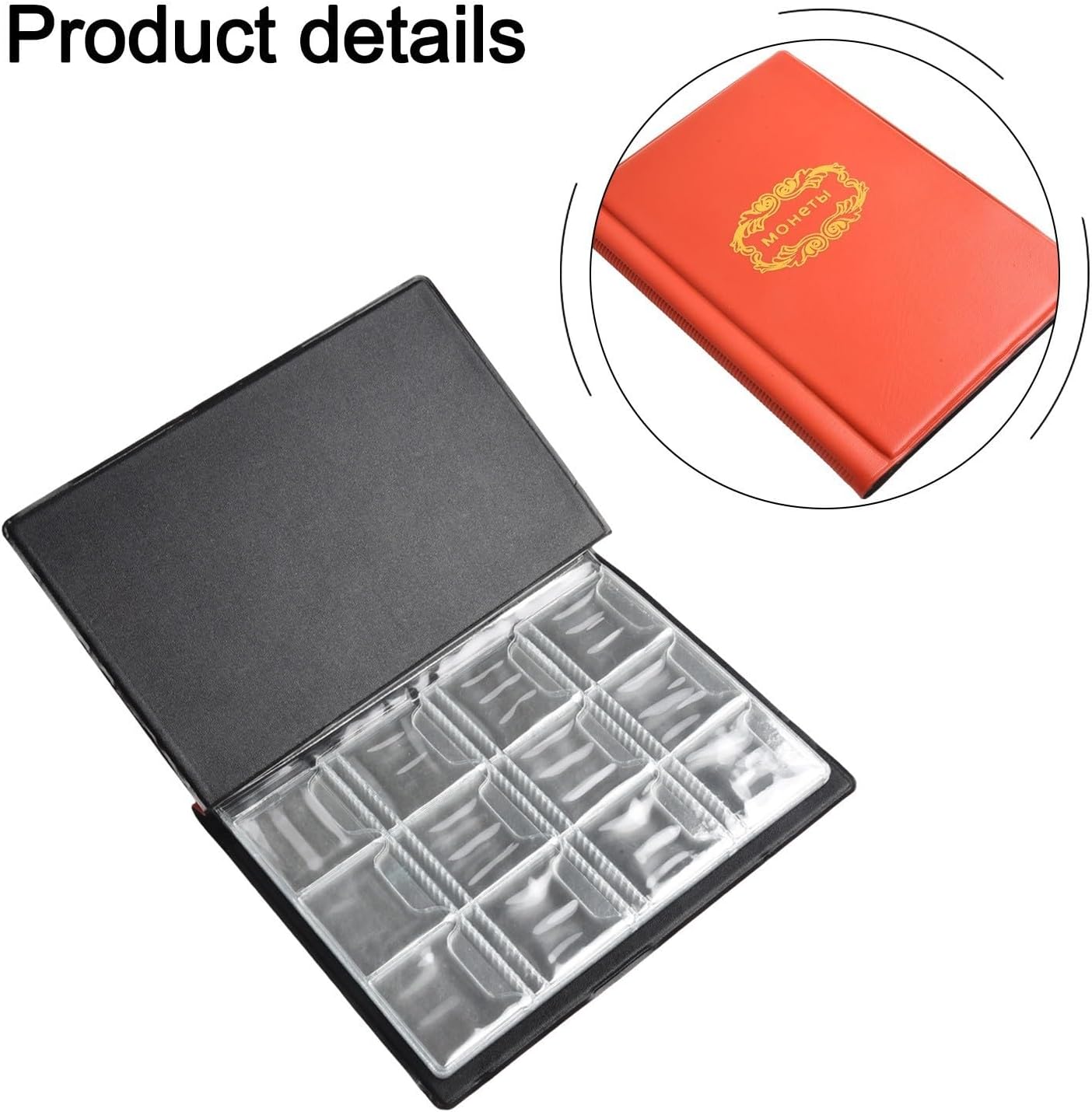 Coin Book Album 120 to 28mm, Row Display Holder with Artificial Leather and PVC for Pages Tokens Medallions Badges, Red(red)