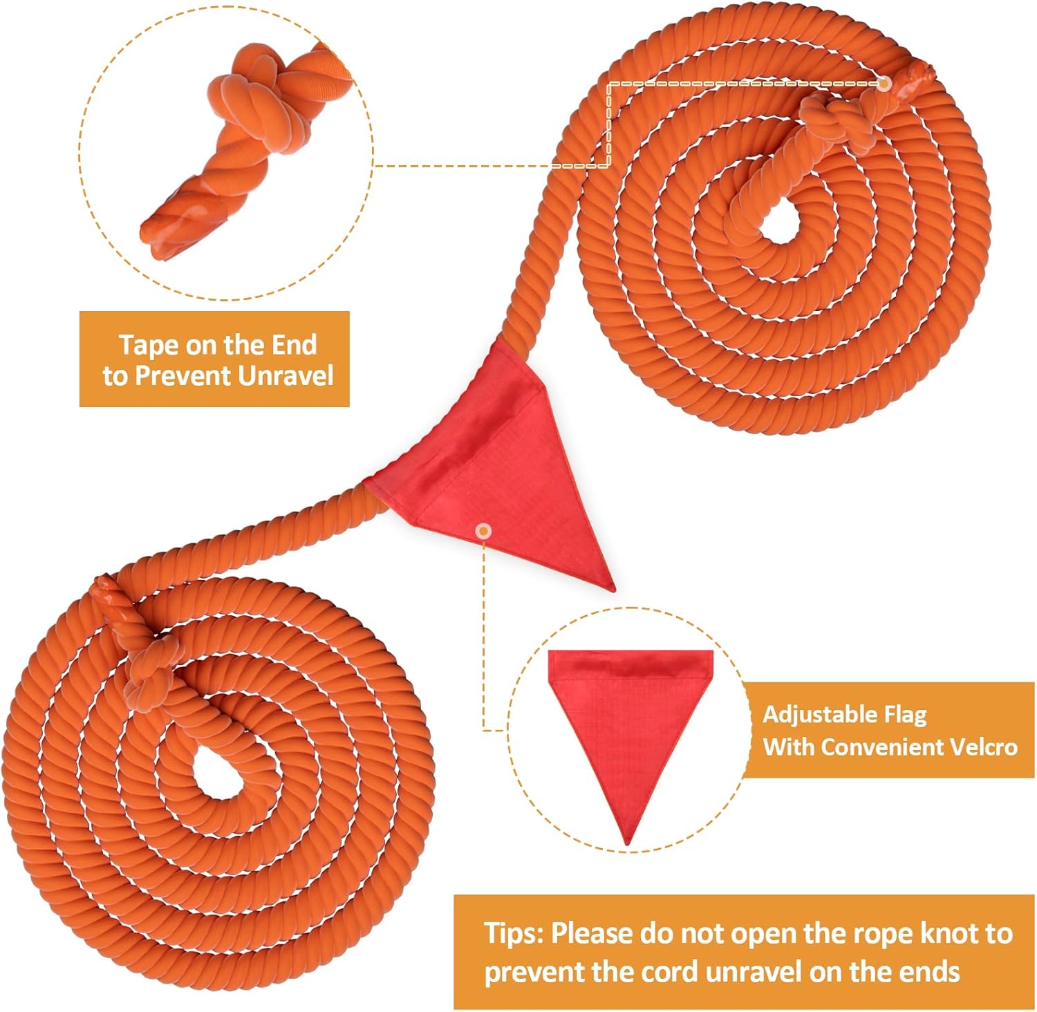 Field Day Tug of War Rope with Flag for Kids and Adults, Family Reunion Birthday Party Games, Summer Outside Lawn Games, Camping Picnic Carnival Games for Team Building Activities, Orange 60FT