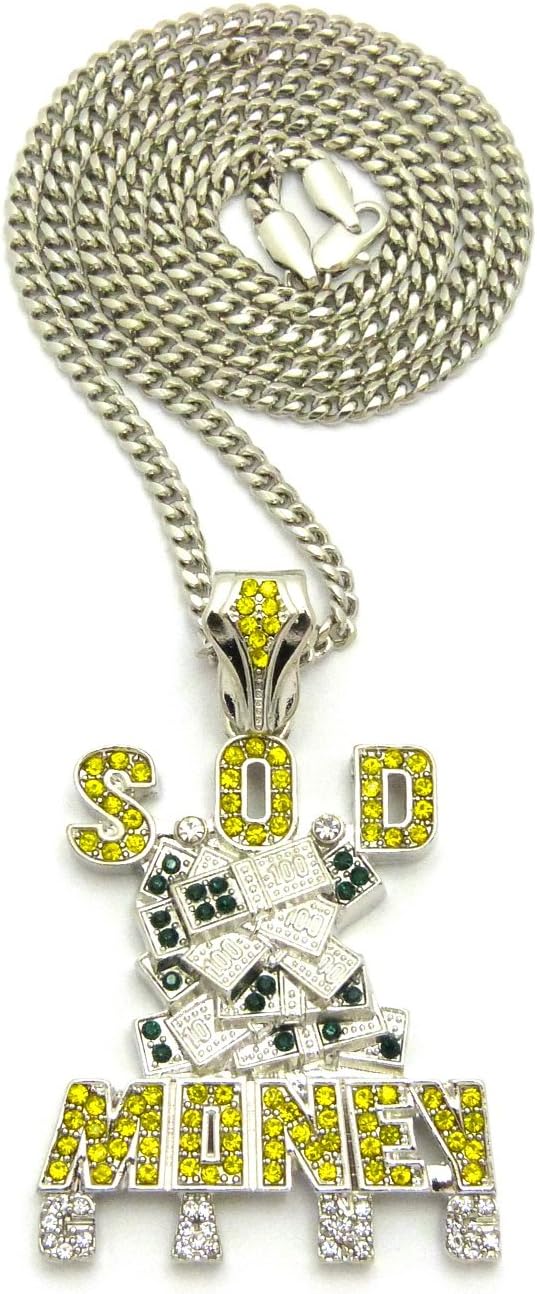 NEW ICED OUT SOD MONEY GANG PENDANT & 24" CUBAN CHAIN HIP HOP NECKLACE - XZ38CC