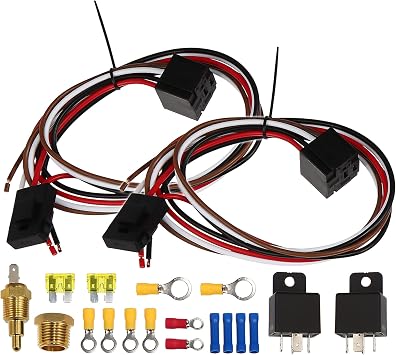 X AUTOHAUX Dual Electric Fan Relay Kit w/Thermostatic Sensor Switch 40A