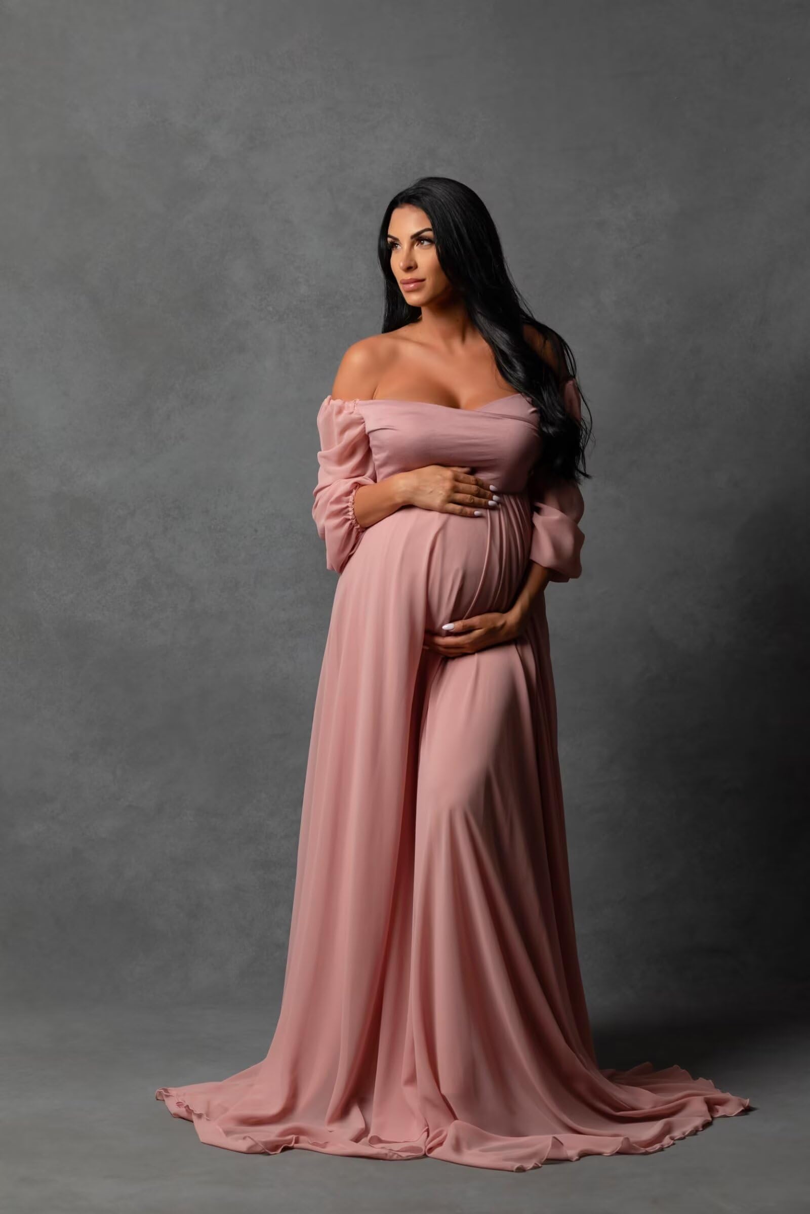 Schwangerschaftskleid Fotoshooting Umstandskleider Chiffon Off Shoulder Babybauch Kleid Maternity Gown