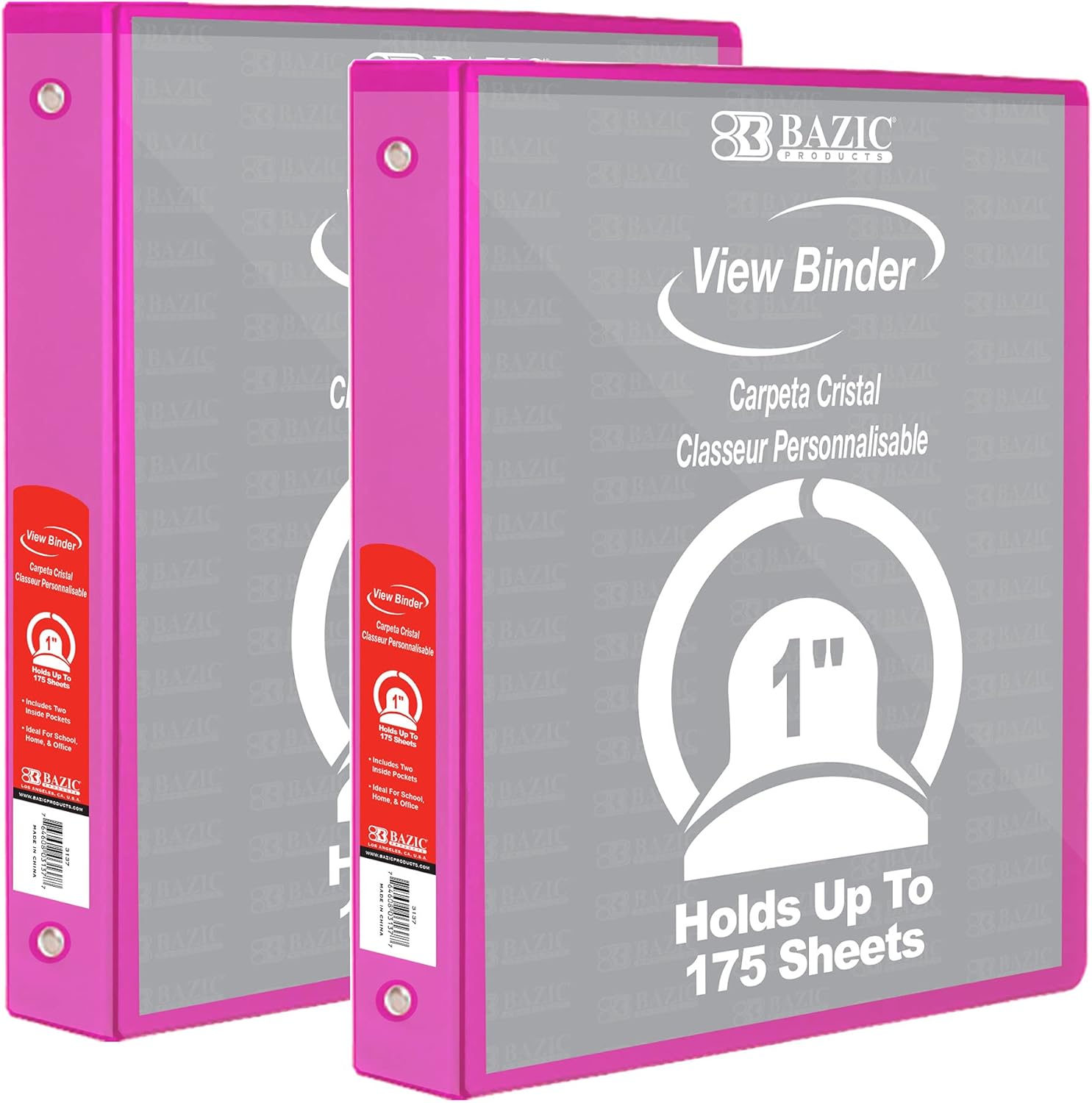 BAZIC Products 3 Ring Binder - Blue, Economy View Binder with Clear Overlay Cover and Round Rings, Organizer for School Office Home Use, 1-inch Capacity Holds 175 Sheets Paper, 12-Pack