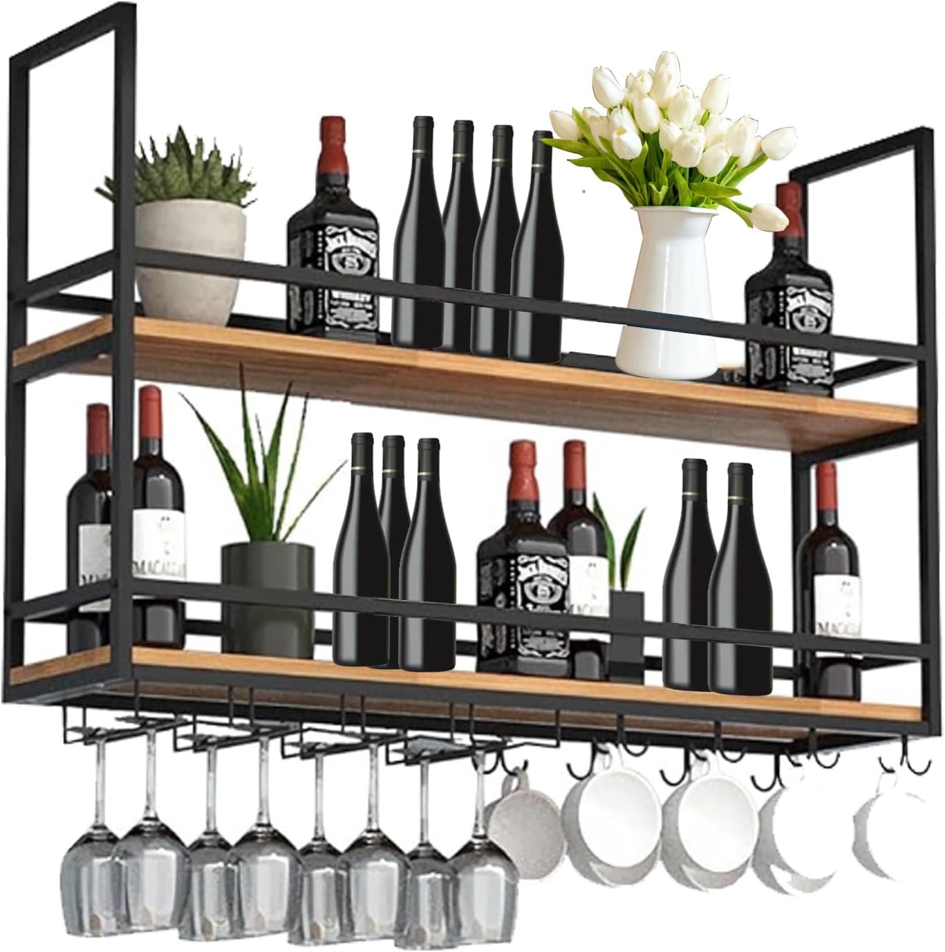 Wine Rack Wine Shelf Hanging Double Metal with Tall Glass Holder Ceiling Bar Hanging Shelf Storage Rack for Bar Kitchen Cafe (Size : 100cm)