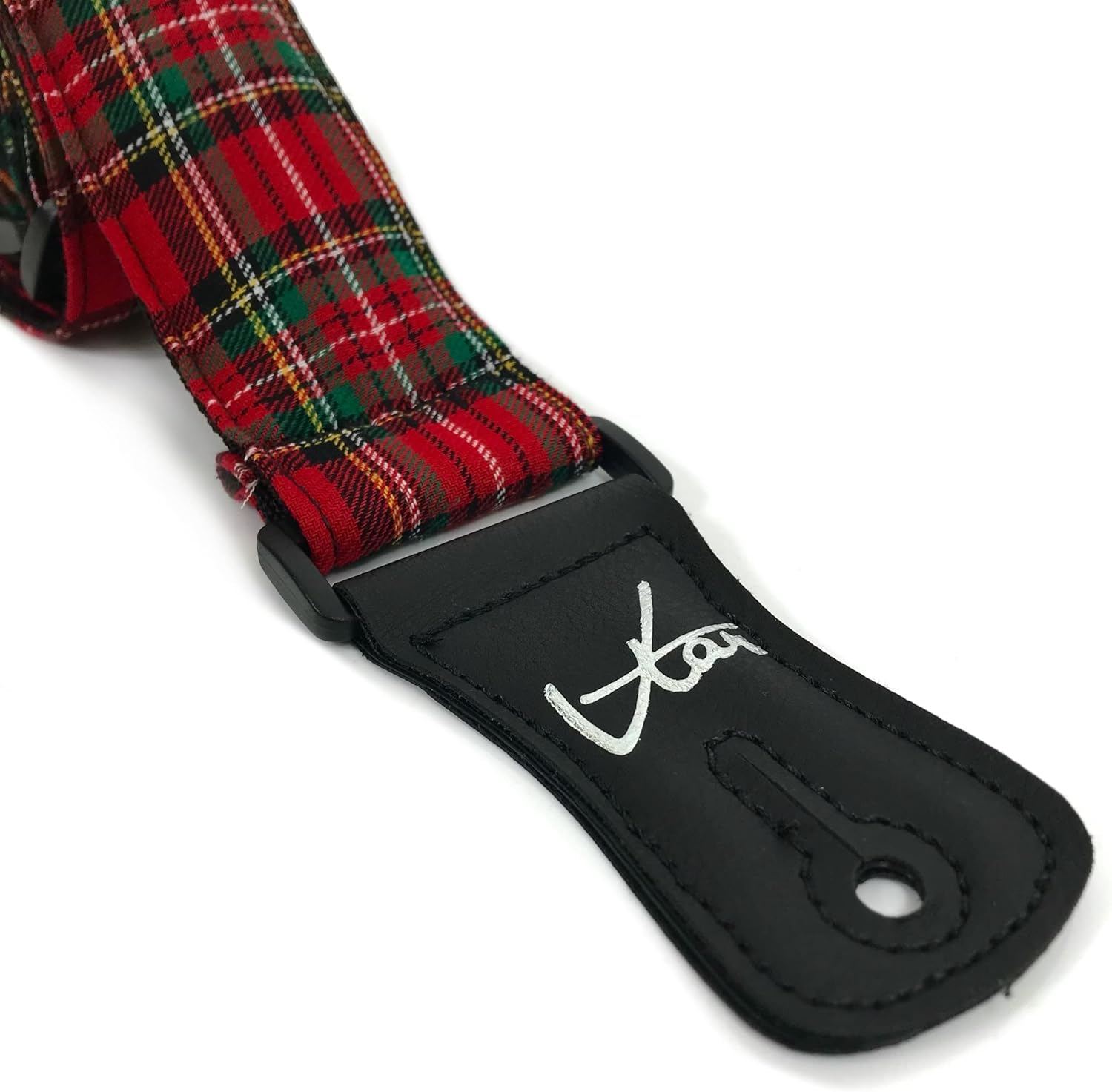 1to1 Music Vtar Guitar Strap - Red Royal Stewart Plaid/Tartan Strap Handmade with Vegan Leather