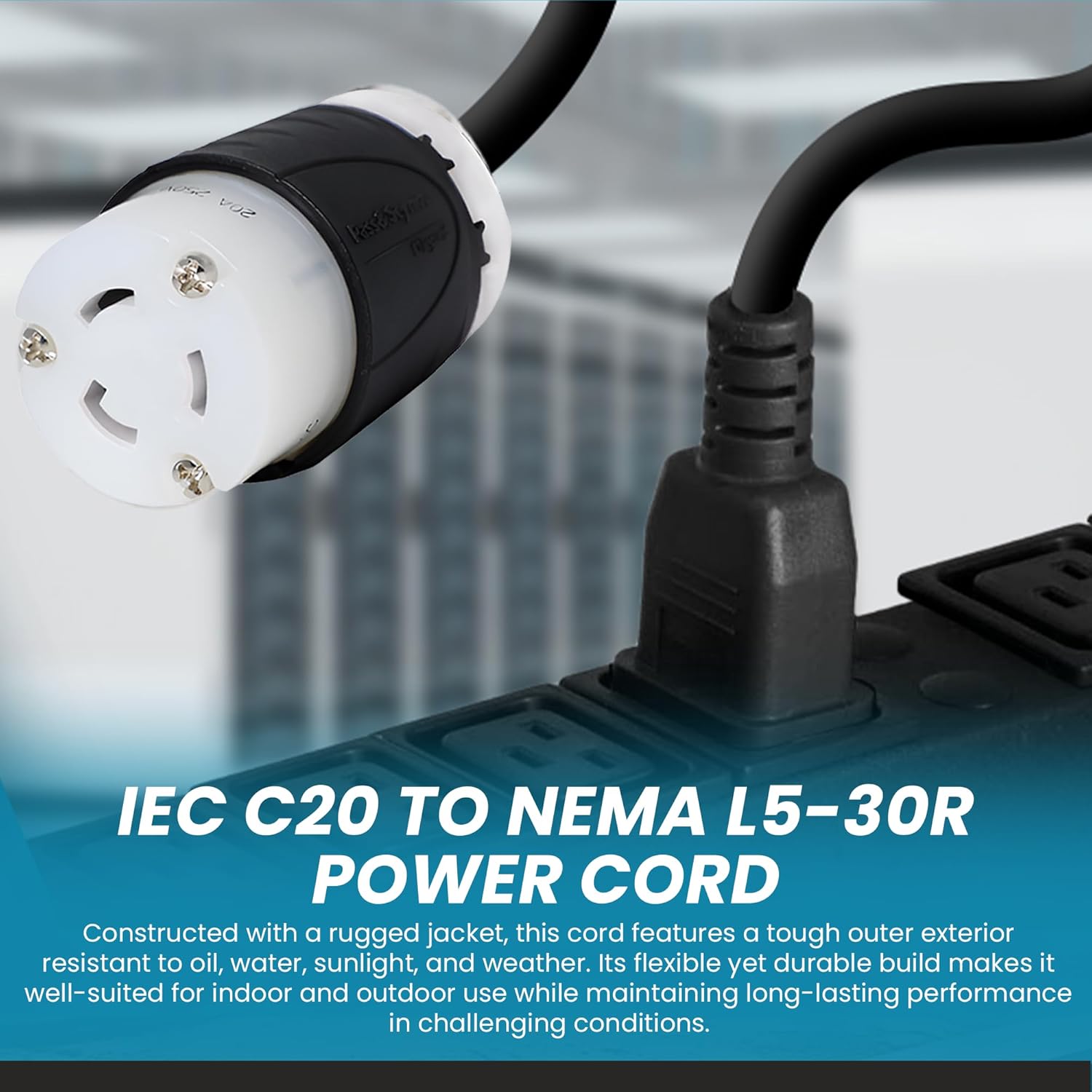 IronBox Electric - IEC C20 to NEMA L5-30R Power Cord - Rated for 20A/125V - 12 AWG - Heavy Duty Extension Cable for Servers, Data Centers, Generators, Industrial and Commercial Equipment (1 Foot)