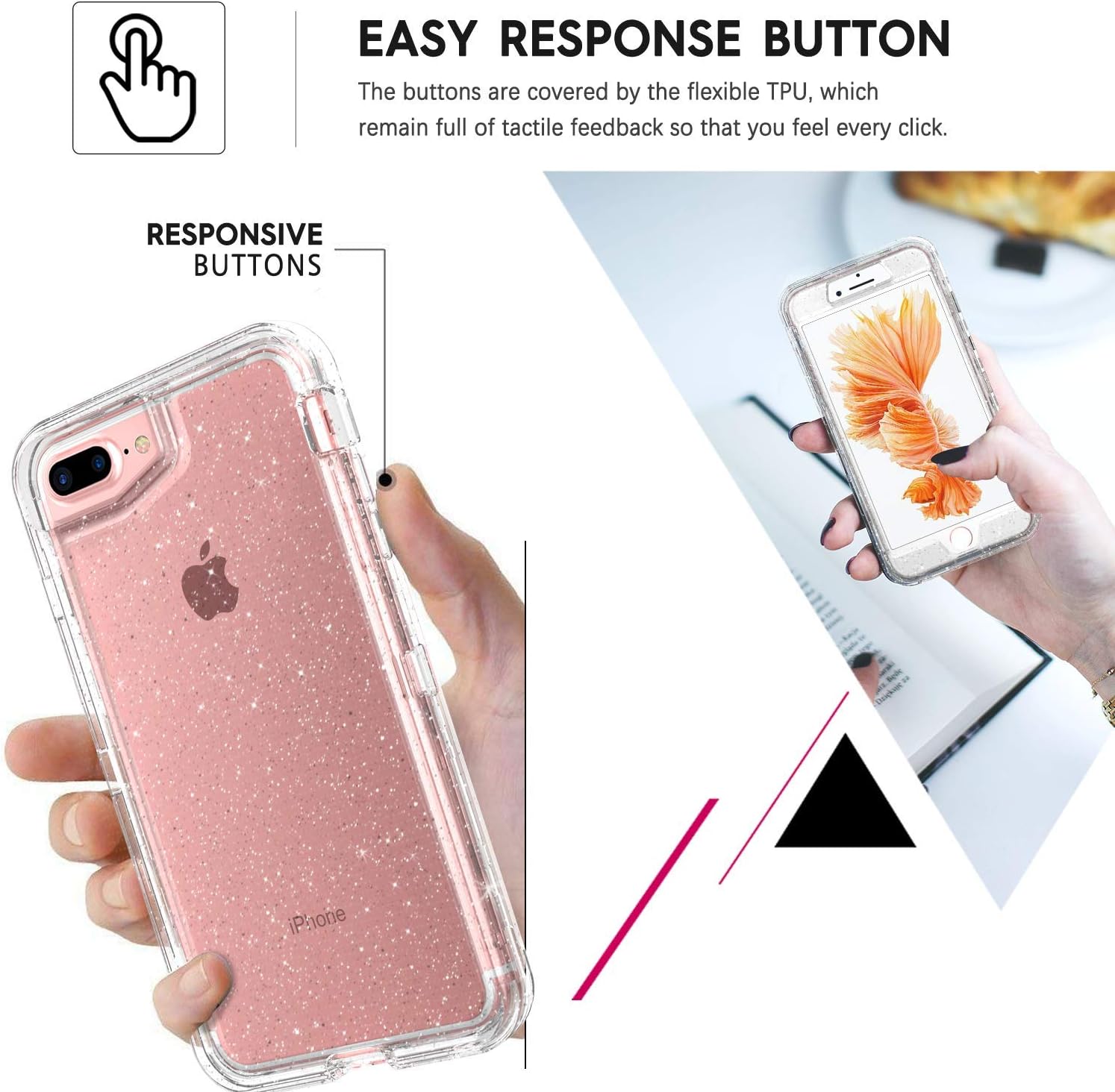 BENTOBEN iPhone 8 Plus Case, iPhone 7 Plus Case, iPhone 6s Plus Case, iPhone 6 Plus Case, Transparent Clear Heavy Duty Rugged Full Body Shockproof Protective Phone Cover, Silver Glitter Crystal Clear