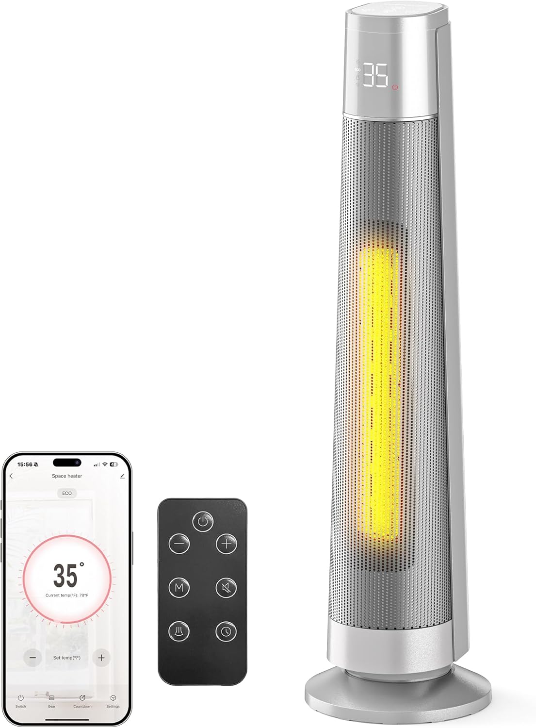 Indoor Electric Portable Space Heaters, 2000W PTC Ceramic Heater with WiFi & Voice Control, 70° Oscillation for 220 sq.ft, 45dB Smart Portable Space Heaters for Office & Home Use,1 PACK+3 Mo