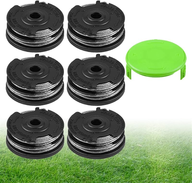 2900719 Weed Wacker Spools for Greenworks 20ft 0.065" 2101602, 2101602A, STBA40B210, 2101602, ST40B410 Replacement Trimmer Spools, 6-Line Spool + 1 Cap