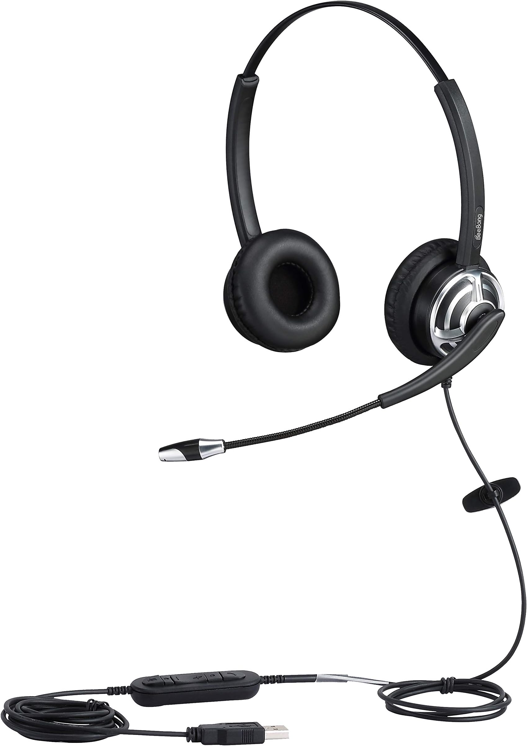 Beebang USB Headset With Microphone for PC, Microsoft Teams Conference Calls, Volume Control & Mic Mute, Voice Recognition for Nuance Dragon
