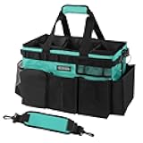 Wearable Cleaning Caddy Bag, Cleaning Caddy Supplies Organizer with Handle & Shoulder Straps for Housekeepers, Under Sink & Car Cleaning Tool Organizers with 4 Foldable Divider (Lake Blue)
