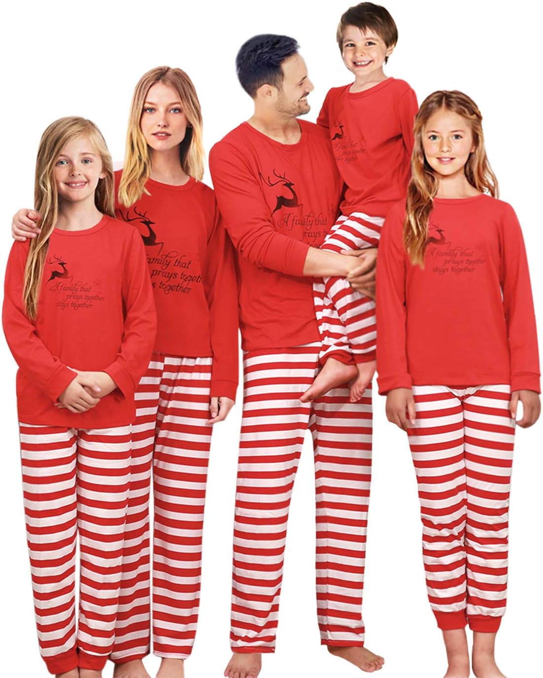 Family Matching Christmas Pajama Set Xmas Pyjamas Sleepwear Pjs Cotton Stripe (Women M)