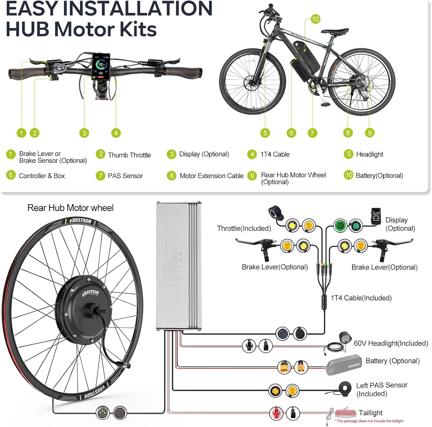 1000W/1500W Ebike Conversion Kit – 48V Front/Rear Wheel Hub Motor Kit for 26"/27.5"/700C Electric Bike, Disc-Brake, Optional Battery & LCD Display for Mountain City Road Bike
