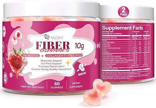 Vista 10 de Gomitas de Fibra de 10G con Péptidos de Colágeno, Ácido Hialurónico, Vitamina C, ACV, 30 Mil Millones de Probióticos CFU – Gomitas de Colágeno Sin