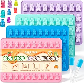 Gummy Bear Mold 4Pcs Medium & Mini, Gummy Candy Molds with 2 Droppers | BPA Free, Dishwasher Safe, Food-Grade Silicone, Heat-resistant -104F to 446F, Easy Release & Clean