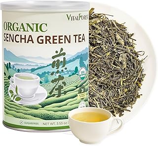 Organic Sencha Green Tea Loose Leaf – 3.53oz/100g, USDA Organic, Whole Leaf Green Tea, VitalForest Premium Steam-Fixed Green Tea, Mild Umami Taste