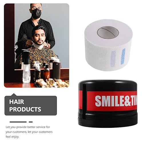 Miniatura 5 de LALAFINA 1 juego de tiras de papel de peluquería para el cuello desechable, caja dispensadora de papel para corte de pelo, suministros de