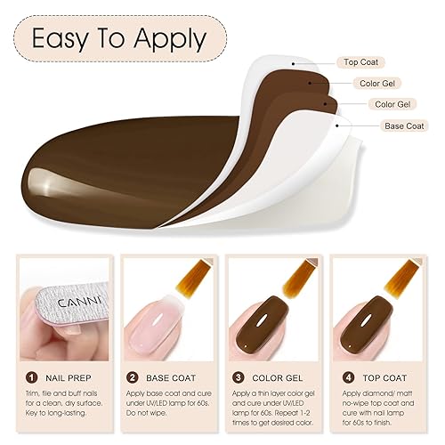Miniatura 5 de CANNI - Esmalte de gel marrón oscuro, marrón café irlandés, 1 esmalte de uñas de gel semipermanente para lámpara UV de alto brillo para manicura