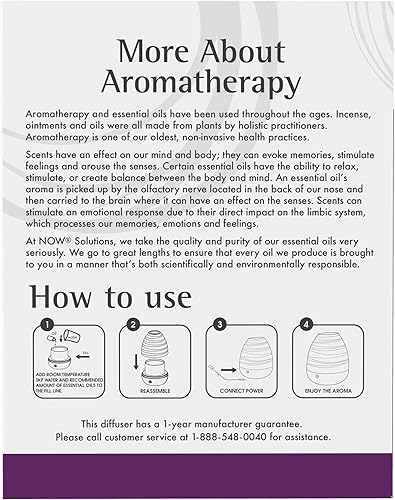 Miniatura 3 de NOW Aceites esenciales, difusor ultrasónico de aceite de aromaterapia USB, extremadamente silencioso, sin calor y fácil de limpiar, difusor LED que
