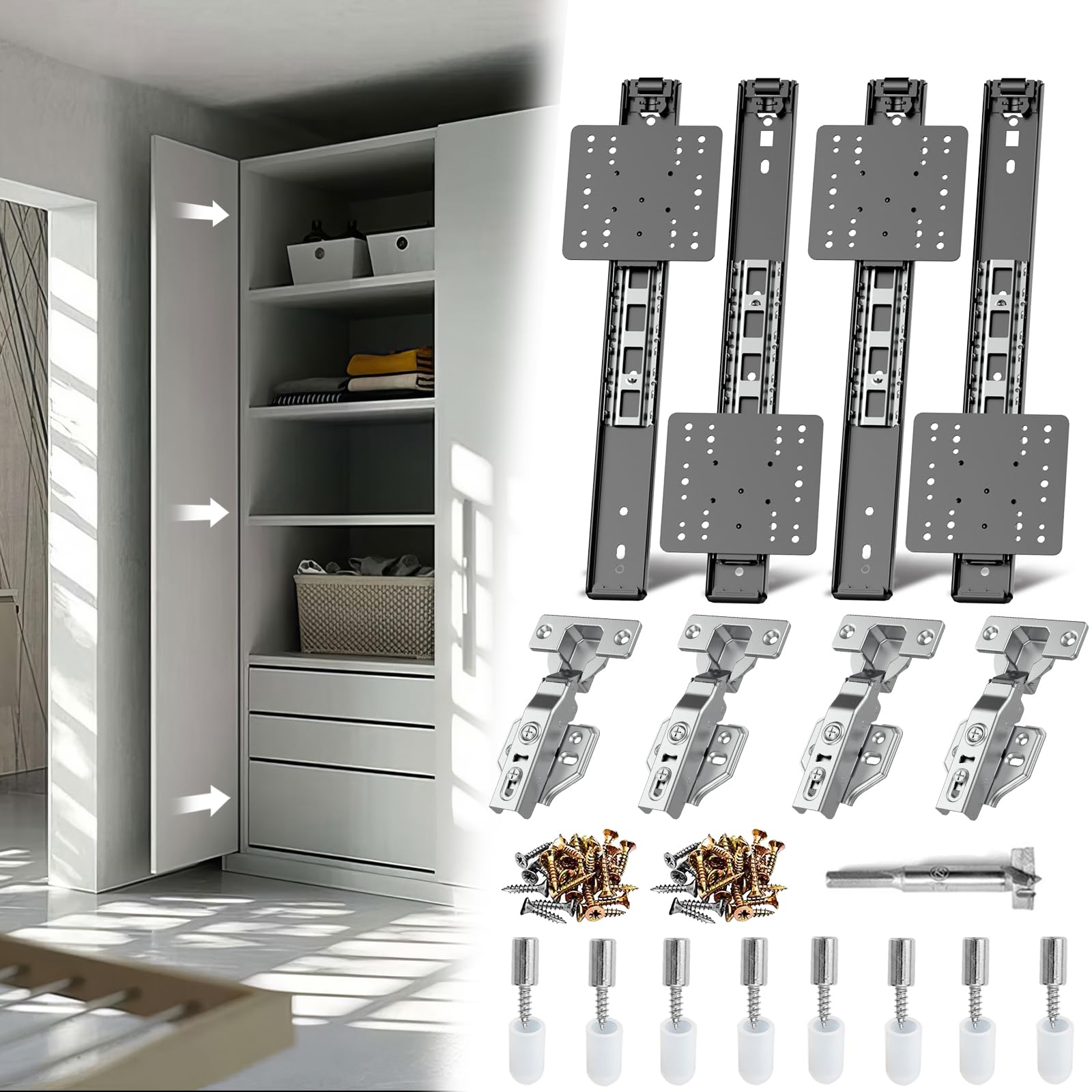 Pocket Door Slide Kit, Cabinet Door Hardware for Insert Doors