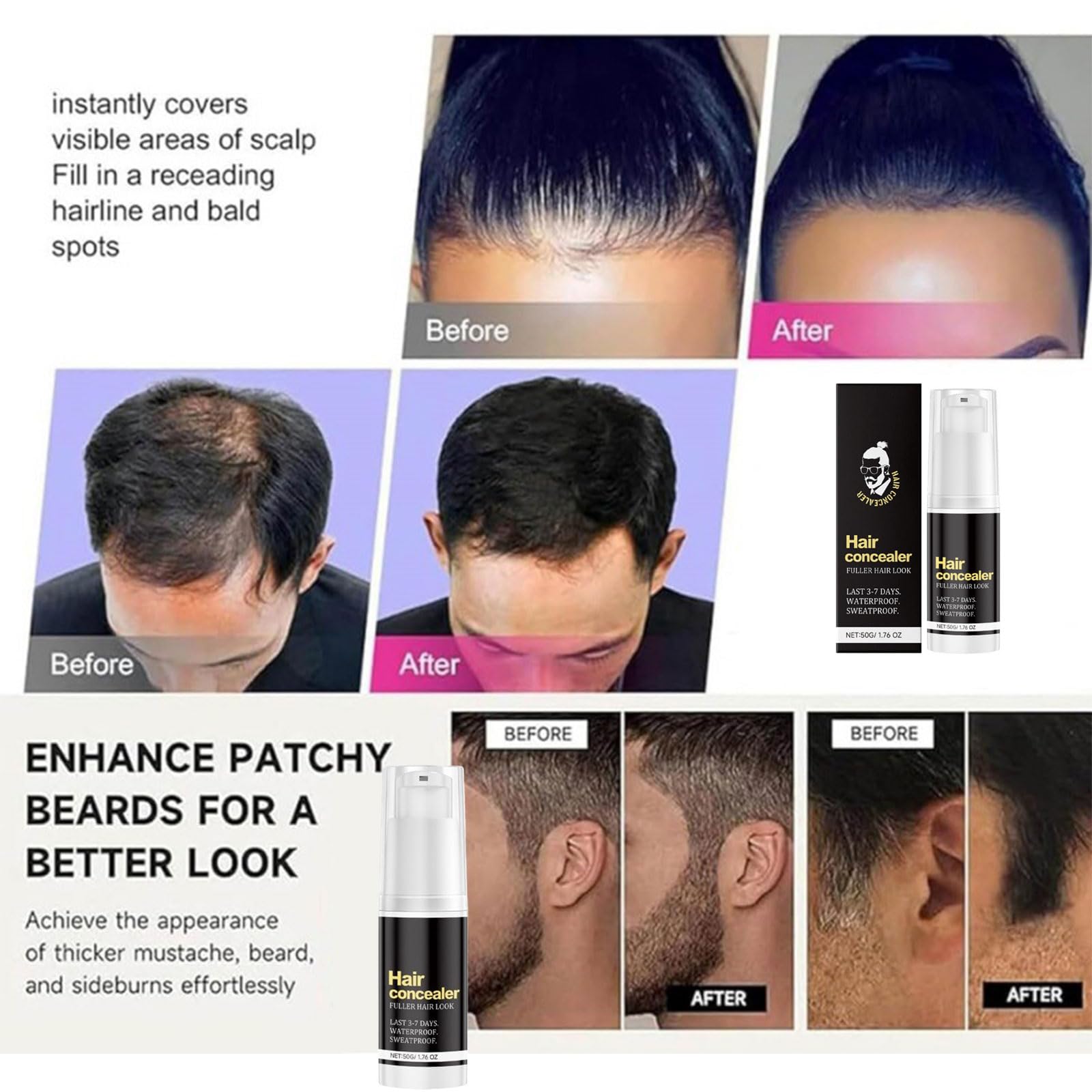 Haarabdeckstift,2 Stück Hair Concealer Creme,Hair Concealer Wasserdicht für Männer,Hairline Root Coverage Fuller Powder,Enhances Hairline Haar Concealer für Dünner Werdendes und Feines Haar