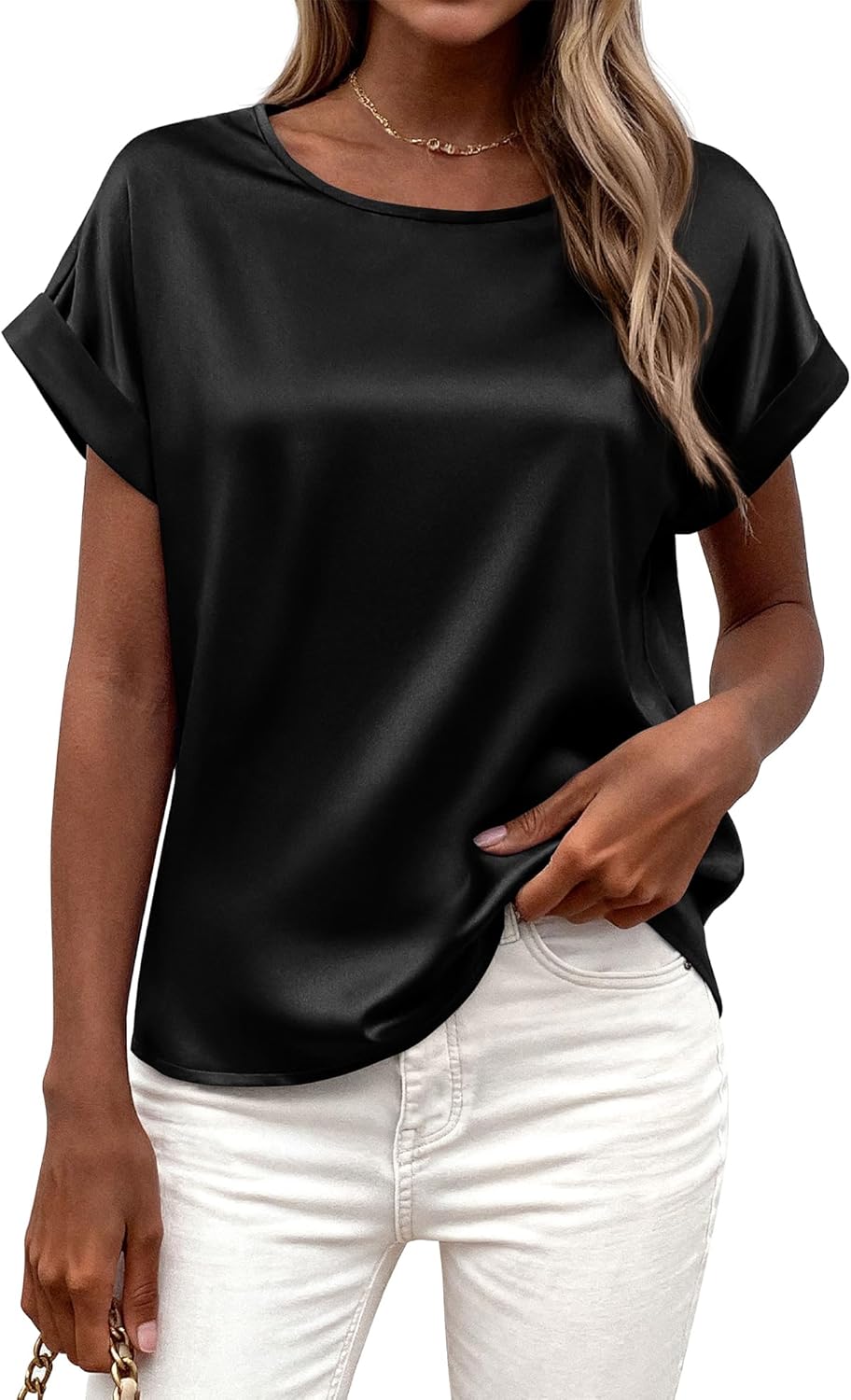 BTFBM Womens Summer Tops Satin Blouses Dressy Casual Crewneck Short Sleeve Shirts 2026 Spring Work Business Outfits