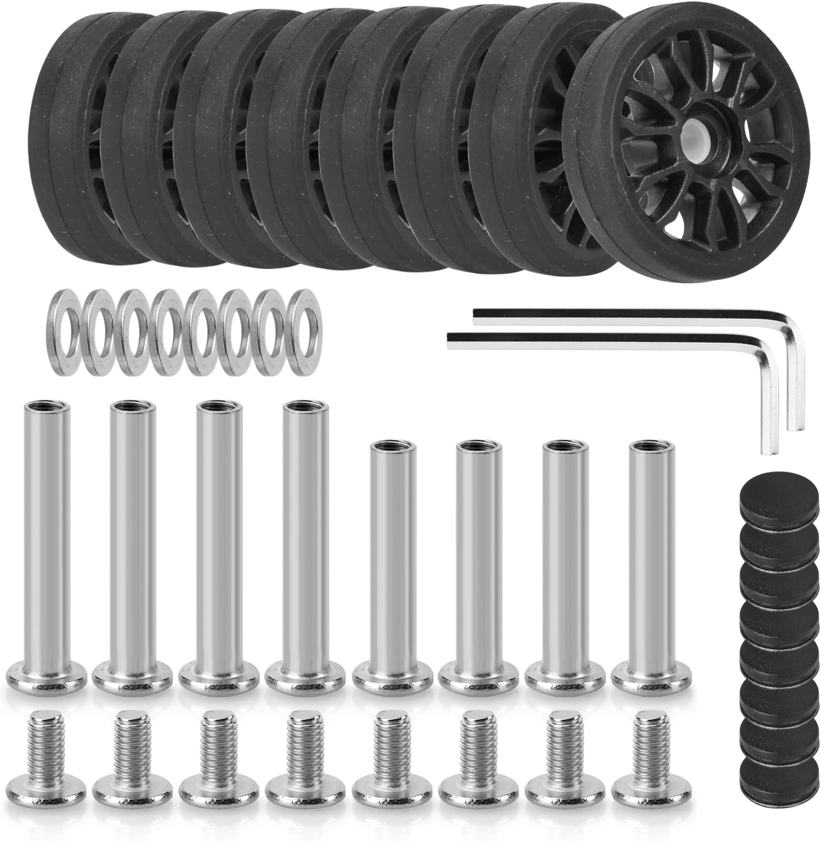 8 PCs 1.97in / 50mm Luggage Wheels Replacement, Smooth Swivel Caster Wheels, Wear-Resistant Rubber Suitcase Trolley Wheels Repair Kit