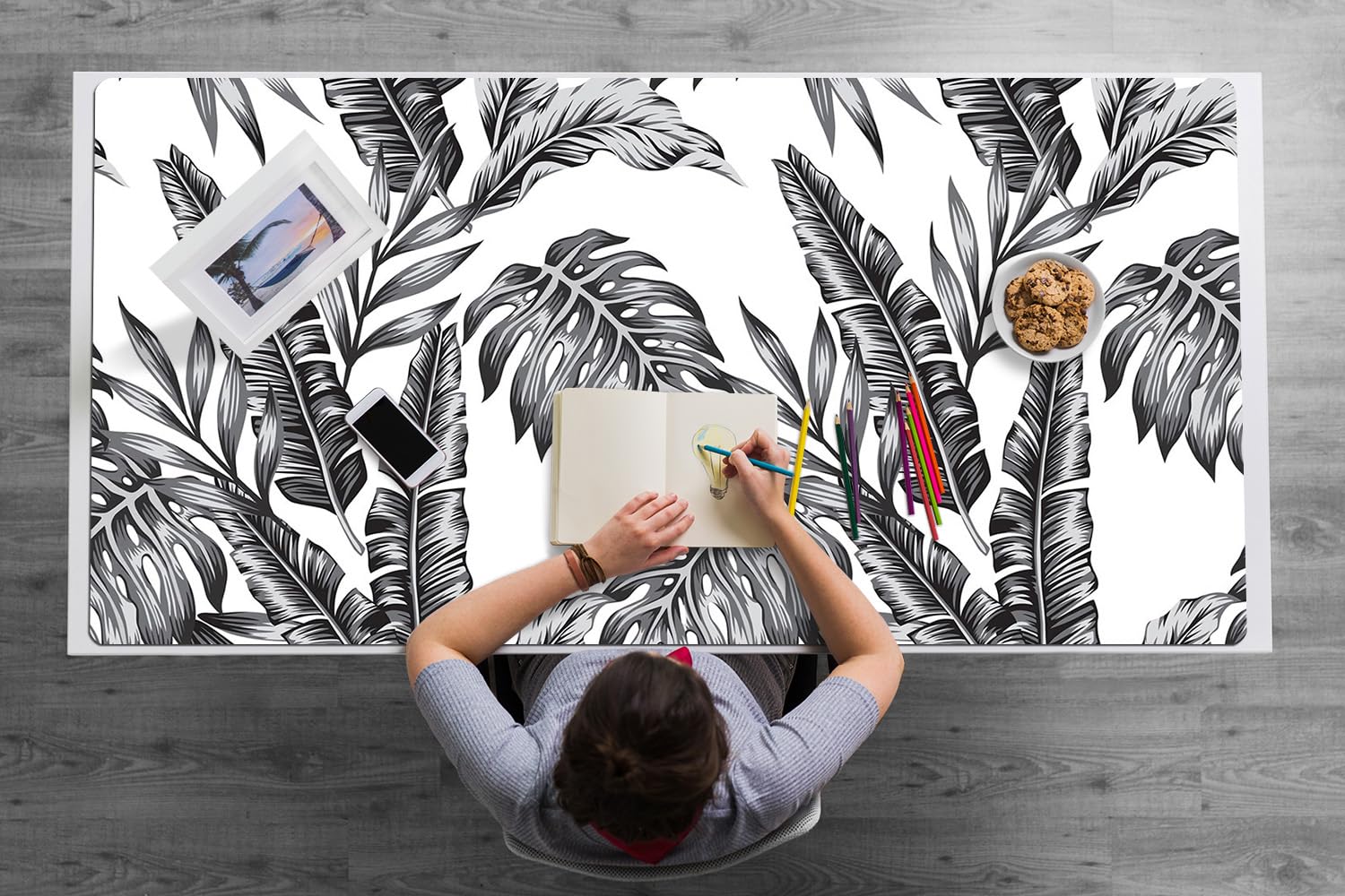 Sottomano da Scrivania 120x60 cm Antiscivolo per Ufficio e Casa Facile da Pulire Impermeabile Superficie Protettiva Protezione e Decorazione in Vinile PVC - Foglie di palma nere