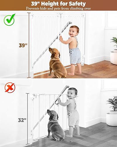 Miniatura 2 de Puerta para perros de 34 a 53 pulgadas sin barra inferior para escaleras, puerta de seguridad infantil extra alta de 39 pulgadas con diseño de