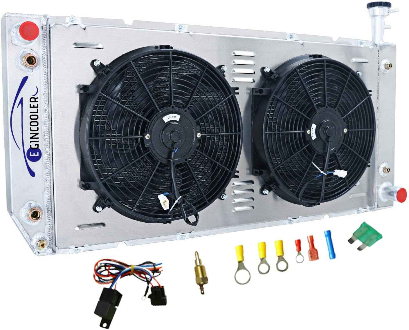 3 Row Aluminum Radiator for 2004-2016 Chevy Express GMC Savana 2500 3500 4500 4.8L 6.0L 3 Core Aluminum Radiator+Shroud Fan+Relay