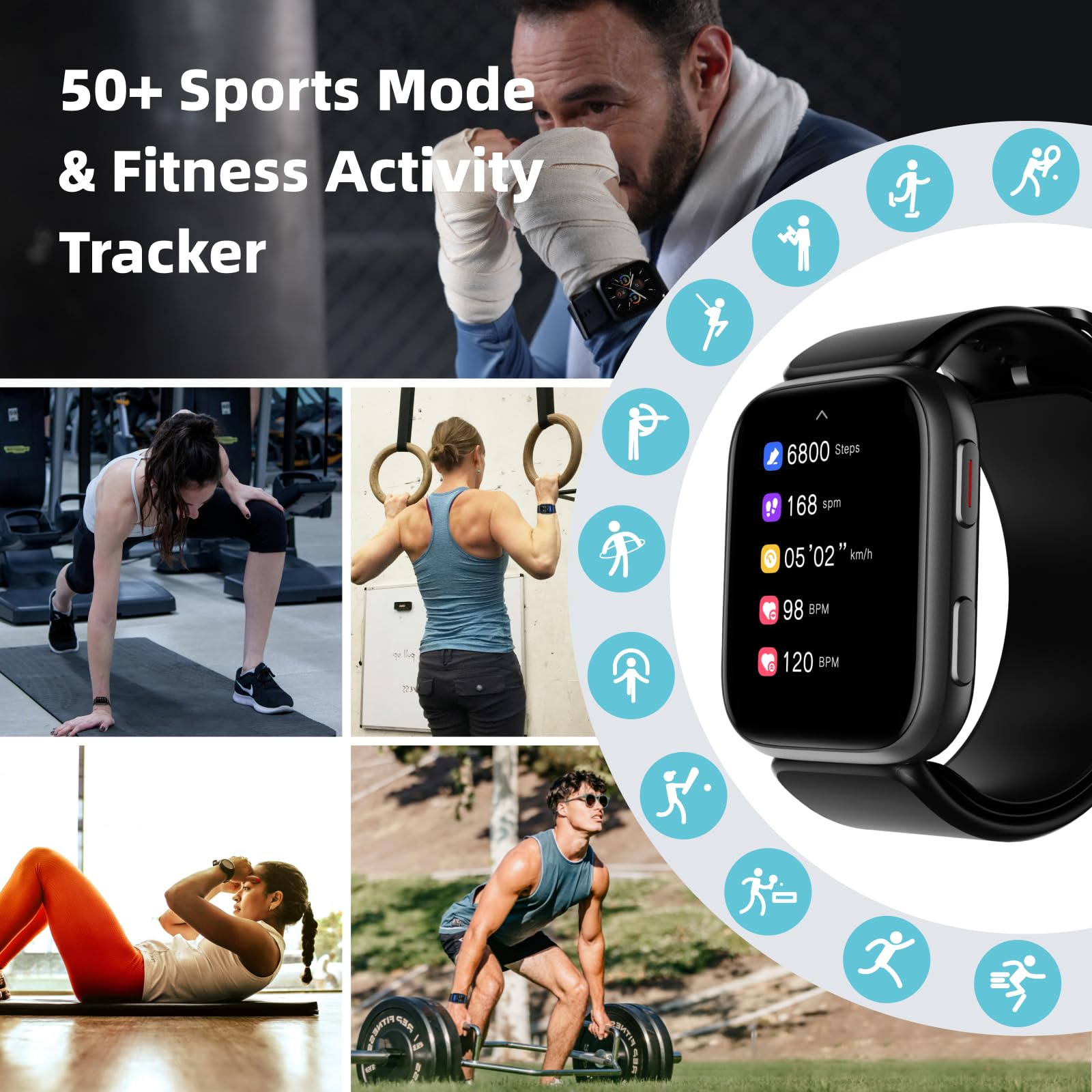 Blutdruck Smart Watch,1,95'' Blutdruck Watch mit Luftpumpen-Manschette, Blutdruckmessgerät für Schlaf- und 50+ Sportaufzeichnung Android und iOS unterstützt Erinnerungsfunktionen Datenaustausch