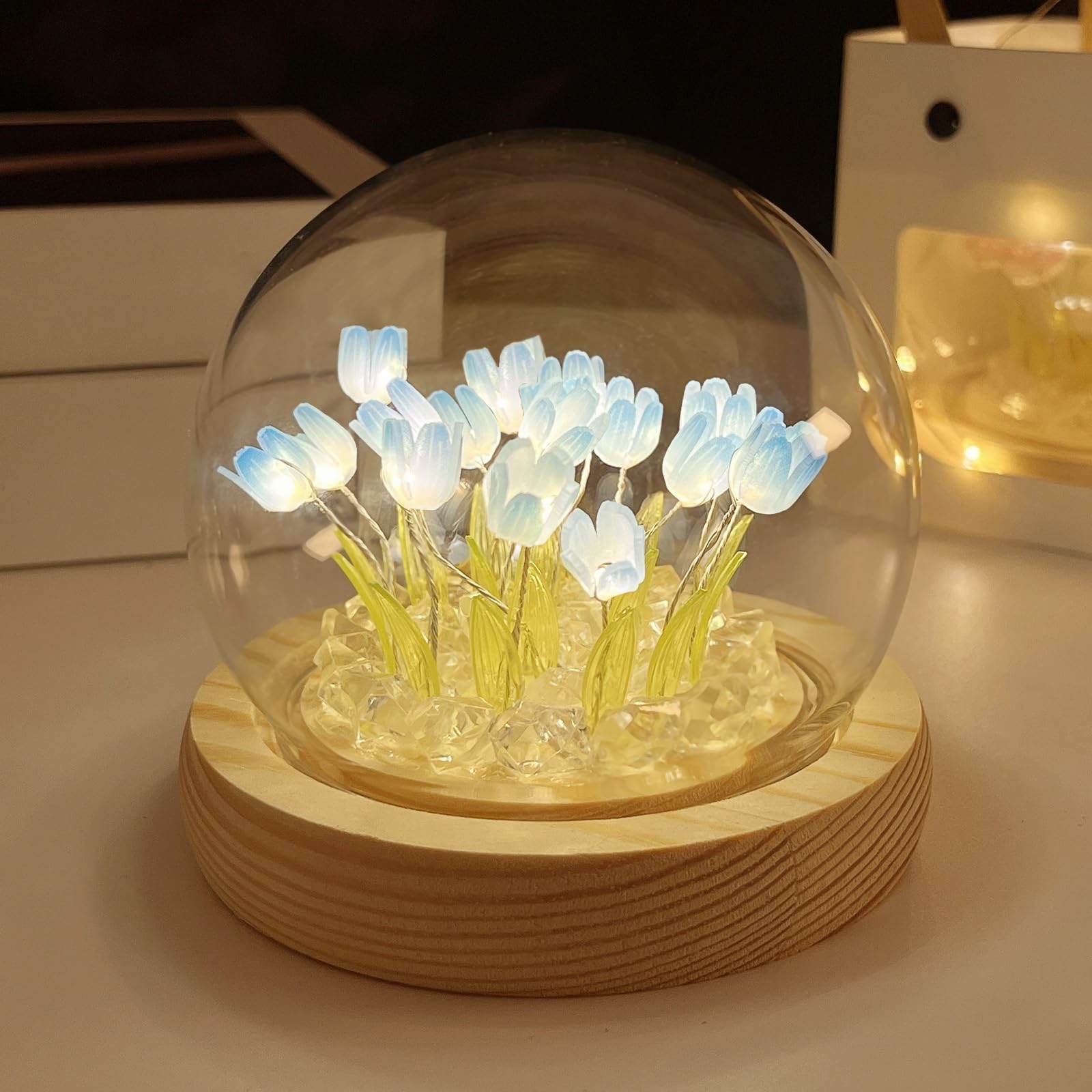 AWSOLAR Blue Tulip Lamp, Forever Tulip Lights, Flower Lamp, Light up Tulips Gift, Tulip, Blue, 10 cm cube