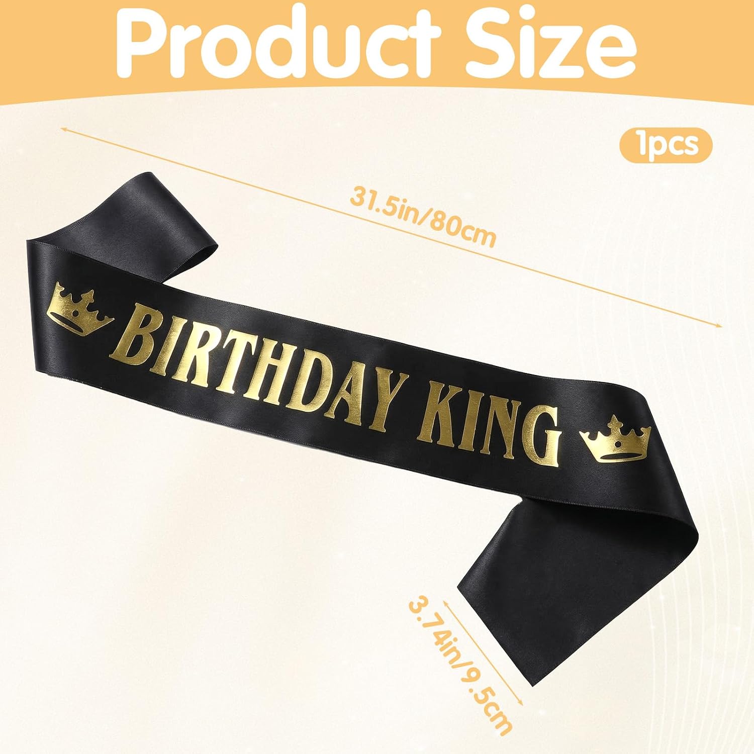 Birthday King Sash for Men, Gold Foil Letter & Black Satin