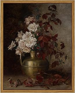 VIYYIEA Vintage Floral Framed Wall Art, Rose Bouquet Flower Paintings Decor Aesthetic, Canvas Print Artwork, Still Life Retro Wall Pictures for Bedroom Living Room, 8x10 Inch