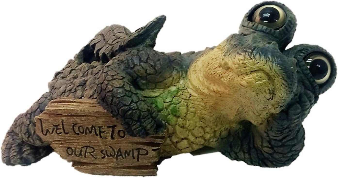 Toad Hollow 21 in. Extra Large Lying Gator Welcome to Our Swamp Alligator Whimsical Statue