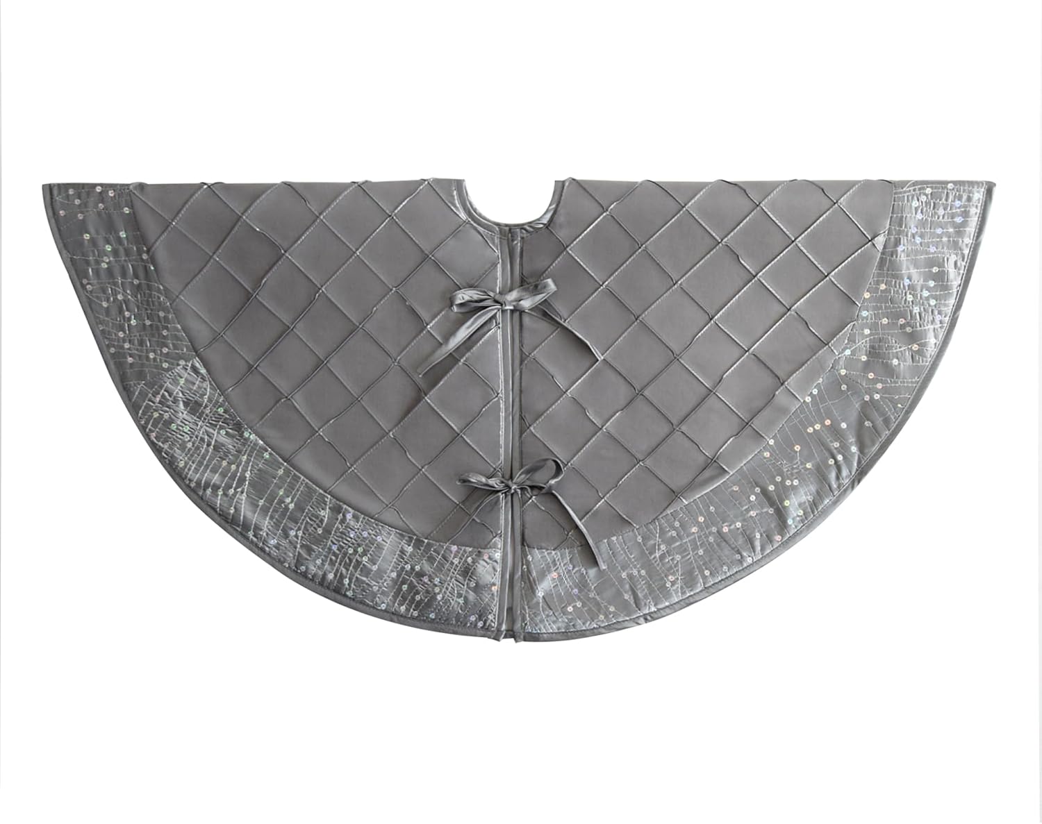 Silver Handcraft Pintuck Center, Sparkle Glitter Sequin Blingbling Border Christmas Tree Skirt,Xmas Christmas Holiday Party Decoration-36inch