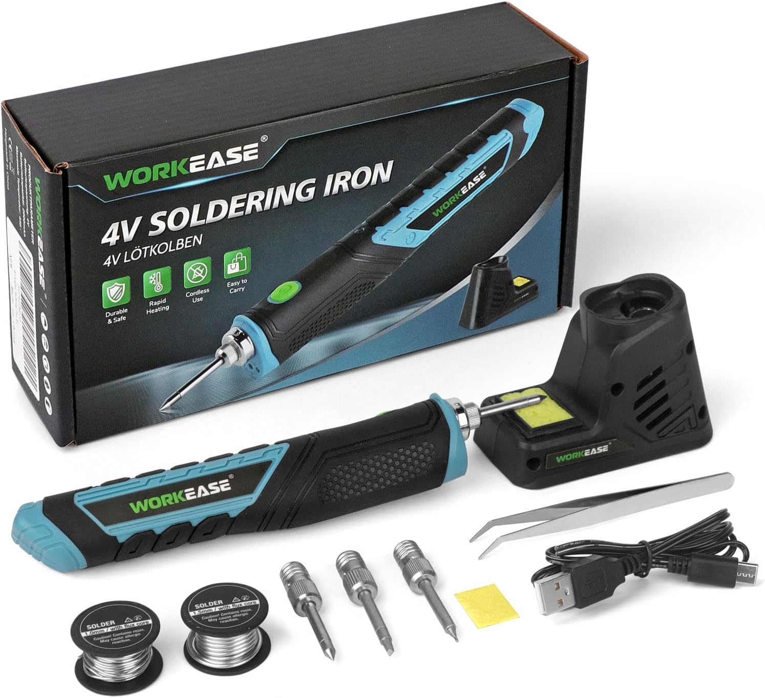 WORKEASEWireless Soldering Iron Kit, Cordless Portable Solder Iron Pen with 4pcs Tips, Max 842℉ Fast Heating, 2000mAh USB Rechargeable Soldering Iron Tools with LED for Electronic Repair, DIY