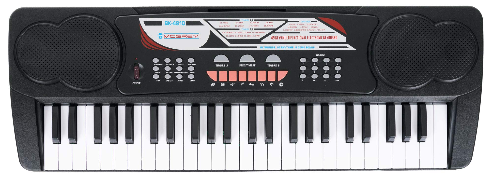 McGrey BK-4910BK Set Keyboard per principianti - 49 tasti, 16 suoni, 10 ritmi, 8 suoni percussivi e 6 demo - incl. microfono, leggio e cuffie - nero